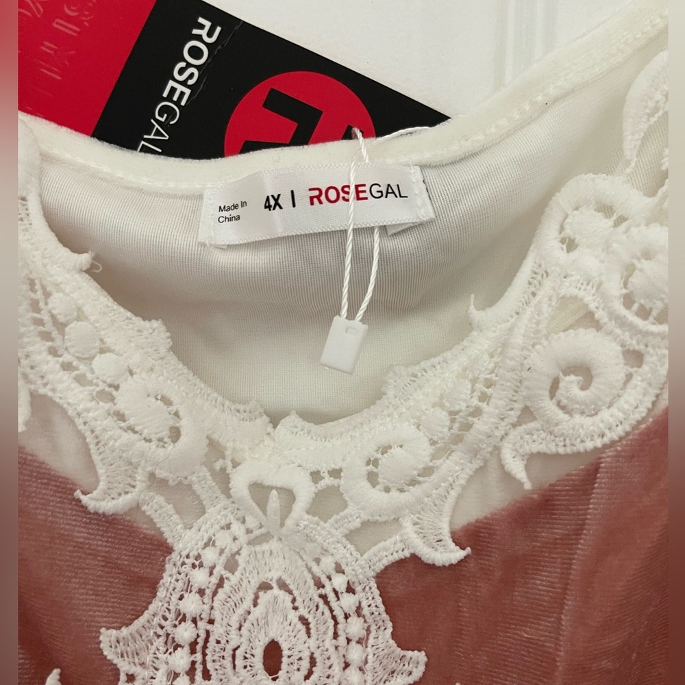 Plus size summer velvet dress, pink and off white - Picture 4 of 6